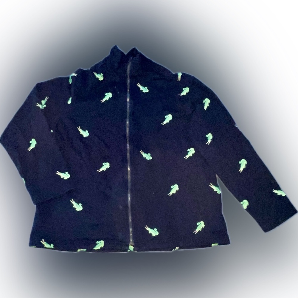 Black Athleisure zip front jacket with Embroidered Alligators by Casey Coleman